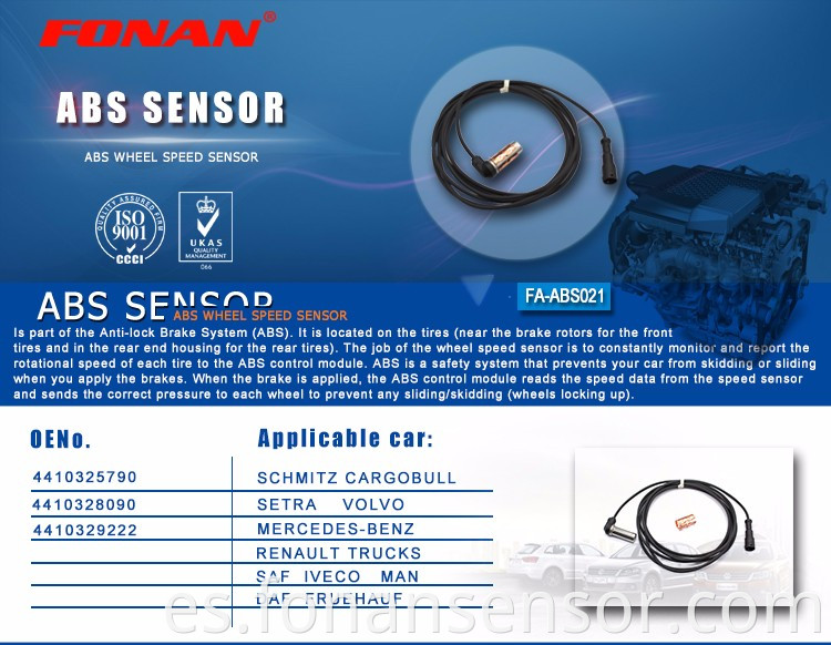 Sensor de velocidad de la rueda ABS para el autobús Mercedes Truck Iveco 4410325790 4410329222 4410328090